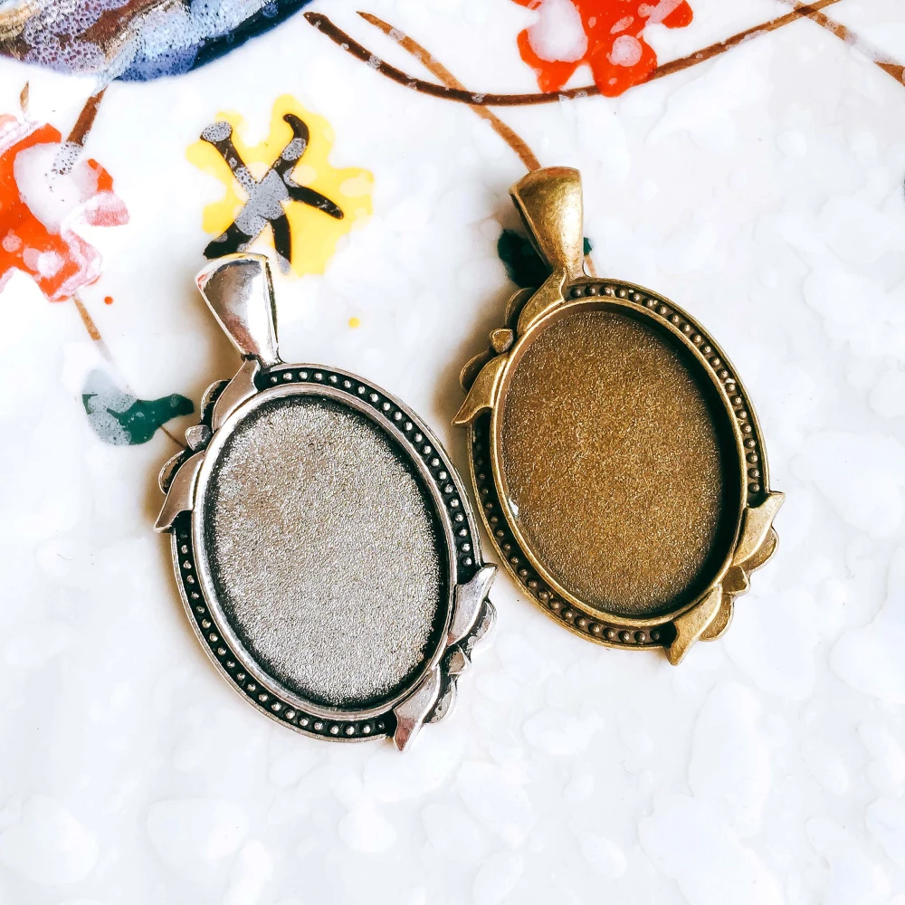 

5pcs/lot 18x25mm Necklace Pendant Setting Antique Bronze Silver Color Glass Cabochon Blank Base Supplies for Jewelry T29