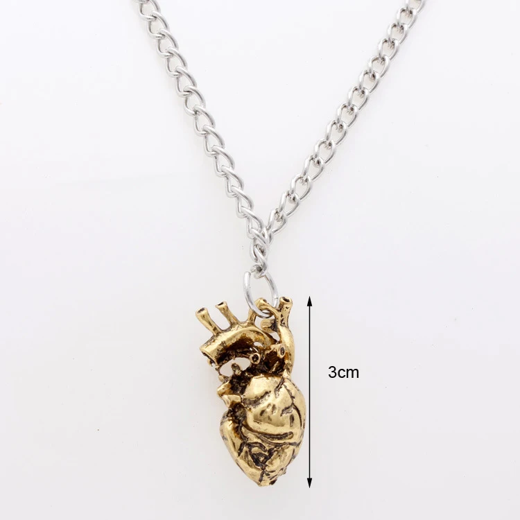 LOVBEAFAS Anatomical Heart Maxi Pendant Necklace Women Jewelry Three-dimensional 3D Science Vintage Anatomy Maxi Necklace