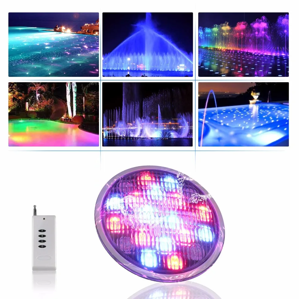 LED Swimming Pool Light With Remote Control Waterproof RGB Underwater Lamp 54W Holiday Outdoor Pond Spotlight Fountain Lighting