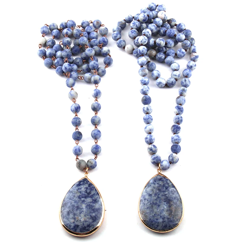 Fashion Bohemian Tribal Jewelry Blue Dot Stones Handmake Drop Pendant Necklaces