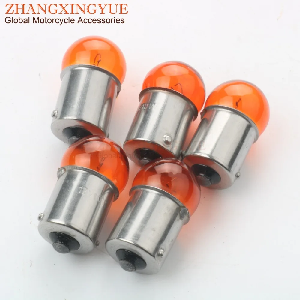 5PC Indicator Lamp 12 V/10 W BA15S G18 oranje Voor Motorfiets Scooter ATV Karting 50cc 125cc 150cc 200cc 250cc 246510215
