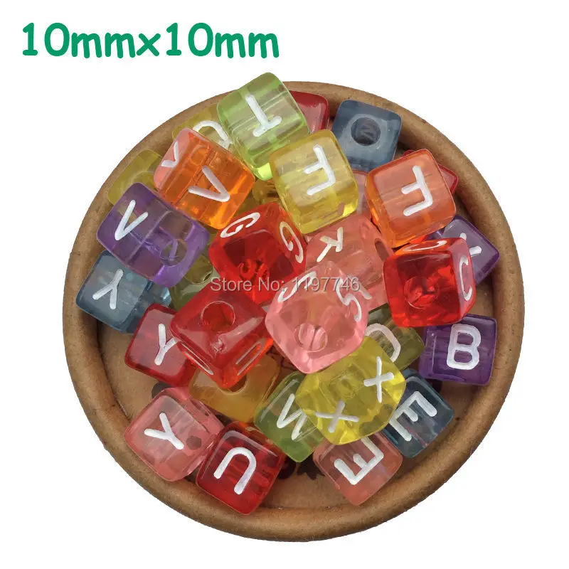 Mixed Alphabet Transparent Cubic 26 Letter Loose Beads DIY Cube Pendants Accessories Charm Bracelets 10mm 550pcs