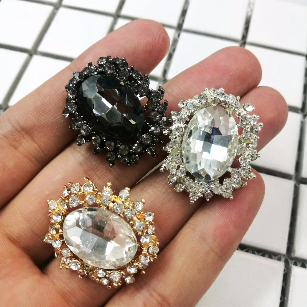 3 Colori 25*30mm Tasto del Rhinestone del Metallo di Forma Ovale Placcato Oro Del Fiore Decorativo Centro FAI DA TE Accessori