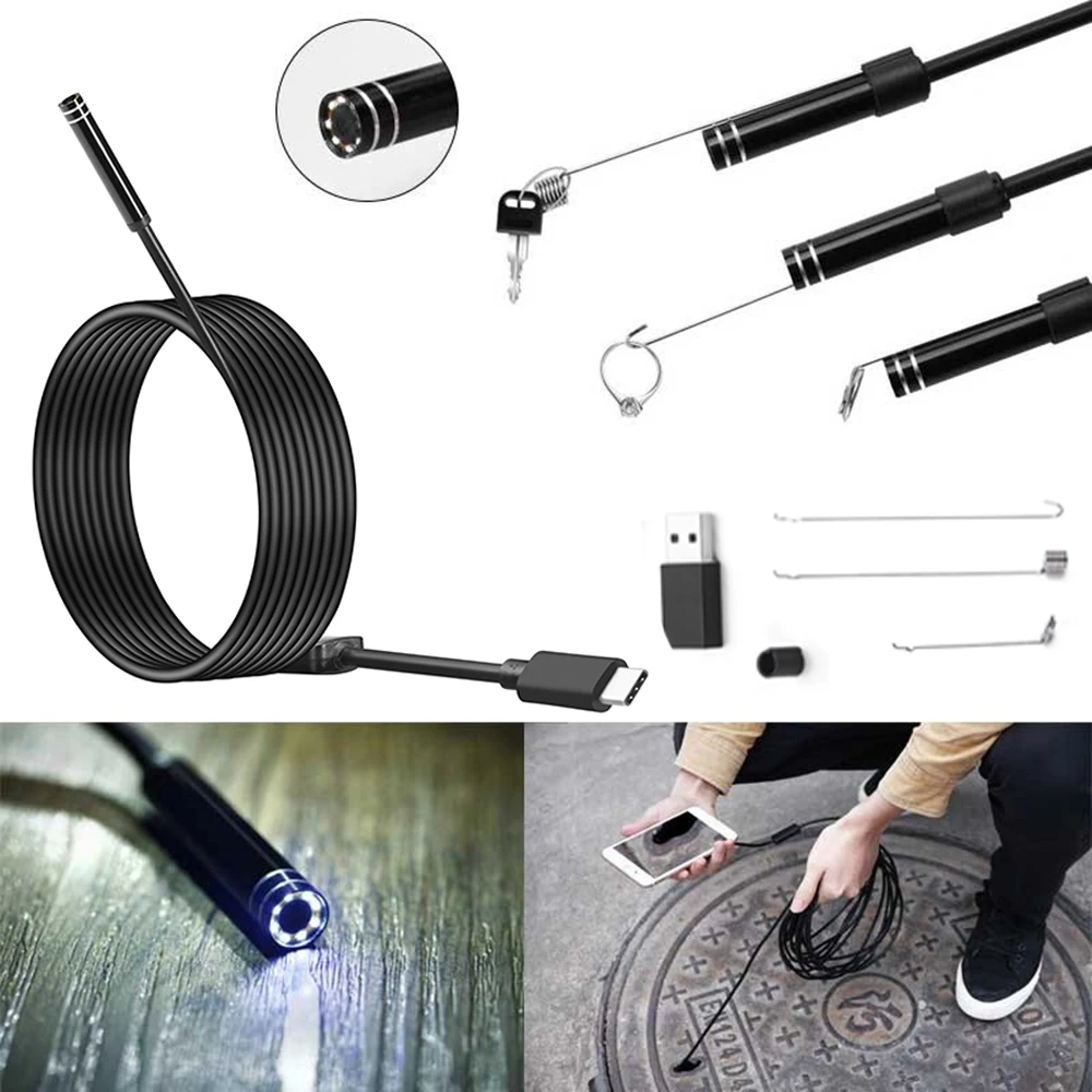 5.5mm Len C Tipi Android USB endoskop Kamera 3 M Esnek Yılan Teli Tüp Muayene USB Android Telefon Kamera Borescope