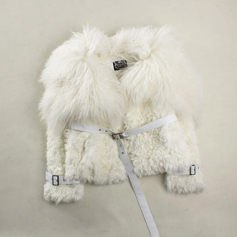 

lamb fur coat real sheepskin belt. Mongolia Sheep Fur sheepskin coat for women natural women winter jacket with real fur