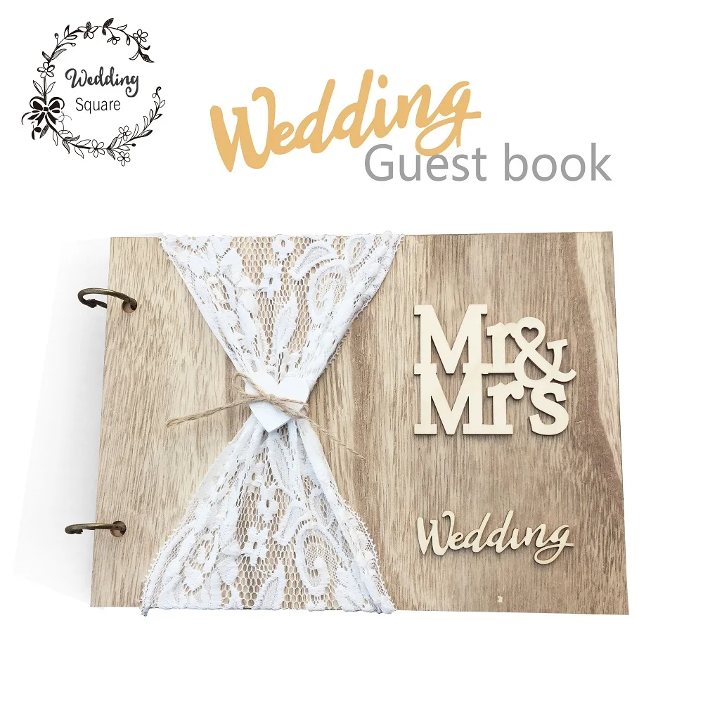 

Wedding GuestBook Wooden Guest Book Personalised DIY Photo book Signature Guest books Lace Decora book