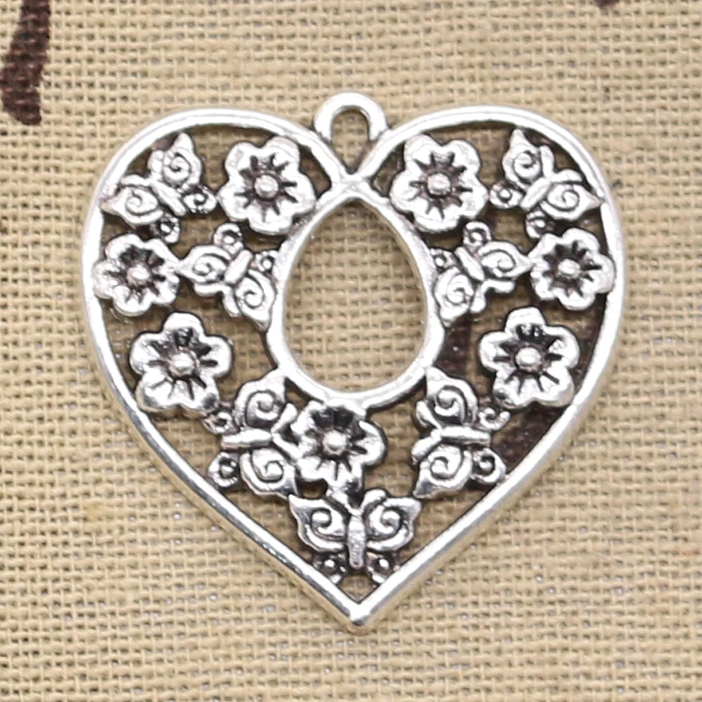 5pcs Charms Heart Flower 30x30mm Antique Making Pendant fit,Vintage Tibetan Bronze Silver color,DIY Handmade Jewelry