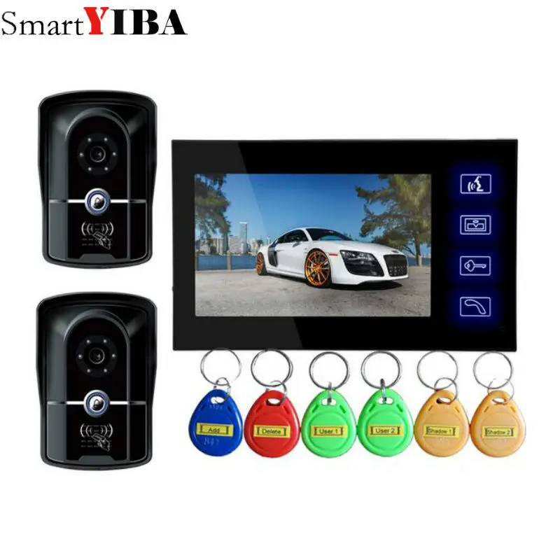 

SmartYIBA Wired Video Door Phone Intercom 7"Inch LCD Video Doorbell Camera System 2 Camera 1 Monitor For Apartment House