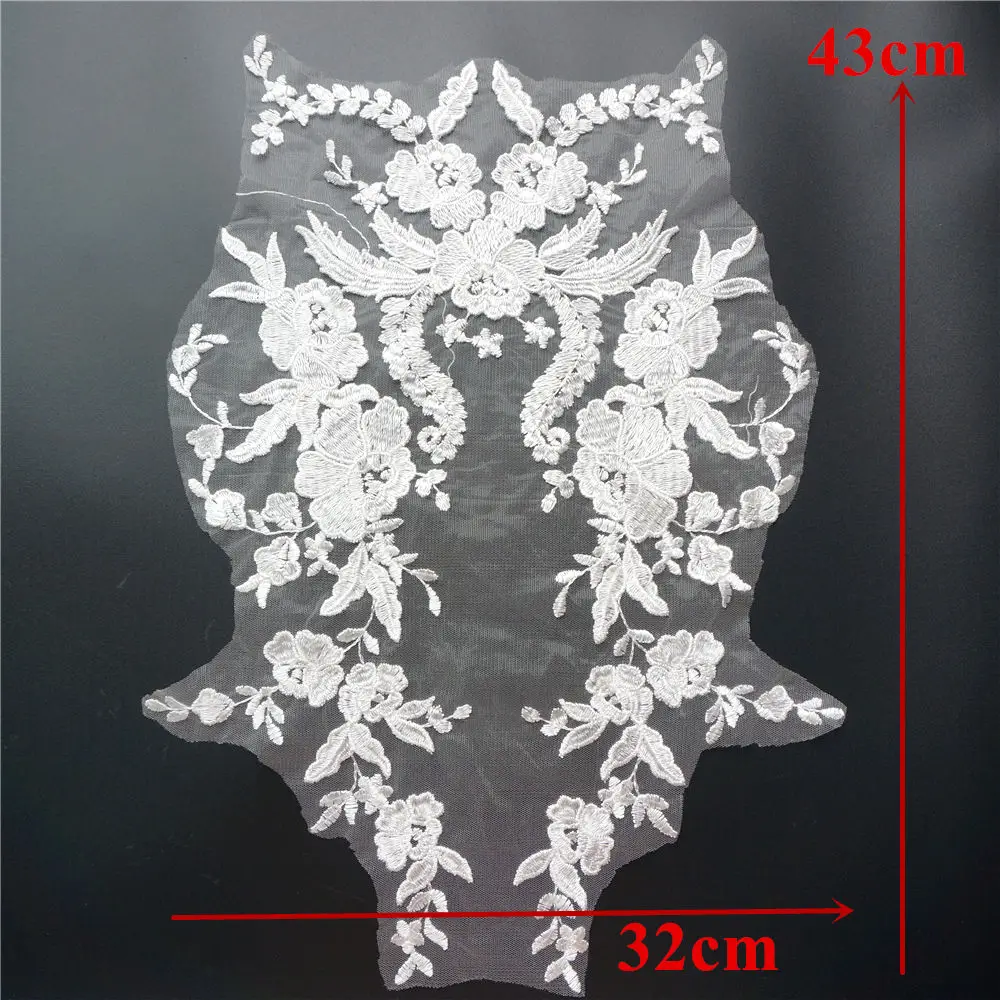 White Flowers Wedding Gown Appliques Embroidered Fabric Collar Lace Trims Mesh Sew On Patch For Dress DIY Decoration