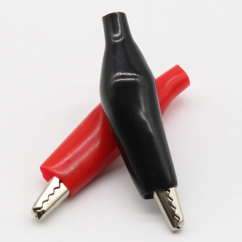 20pcs/lot 28MM Metal Alligator Clip G98 Crocodile Electrical Clamp for Testing Probe Meter Black and Red with Plastic Boot