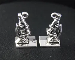 15Pcs  Silver Color Biological Microscope Charm Jewellery Pendant For Bracelet Necklace 21x11Mm A2124