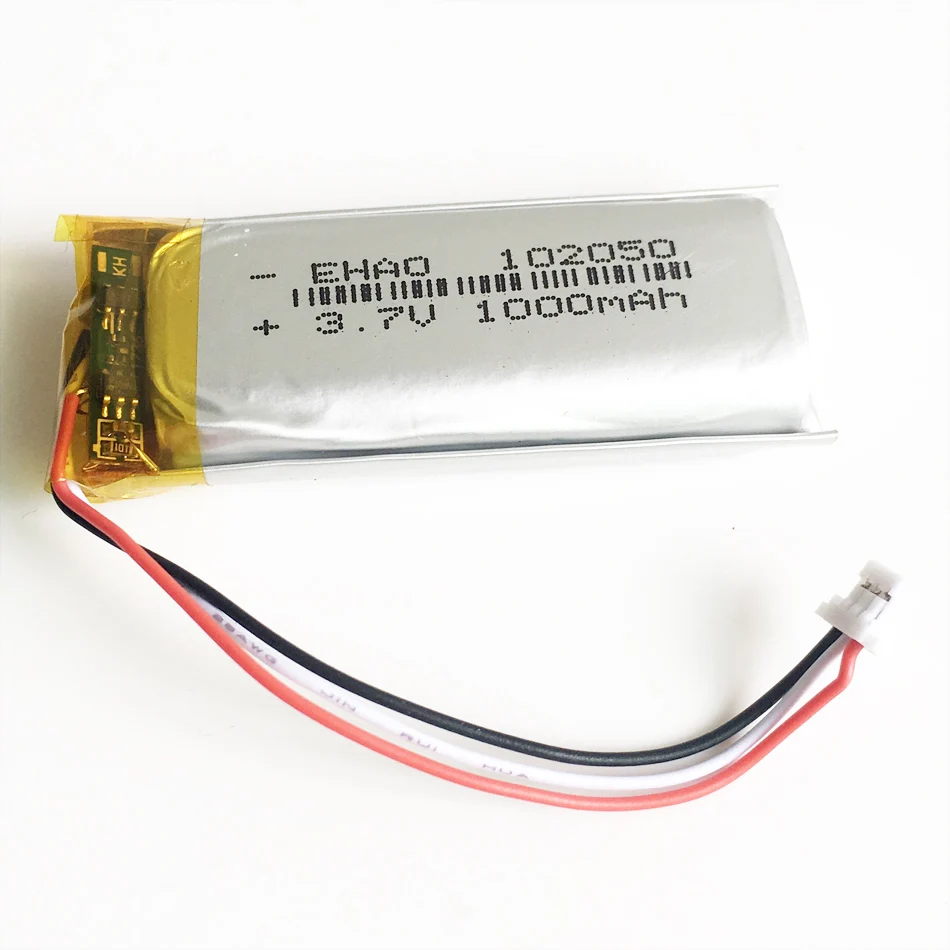 Akumulator litowo-polimerowy Lipo 3,7 V 1000 mAh 102050   Wtyczka JST 1,0 mm 3-pinowa do domowego mikrofonu przewodowego, komputera audio