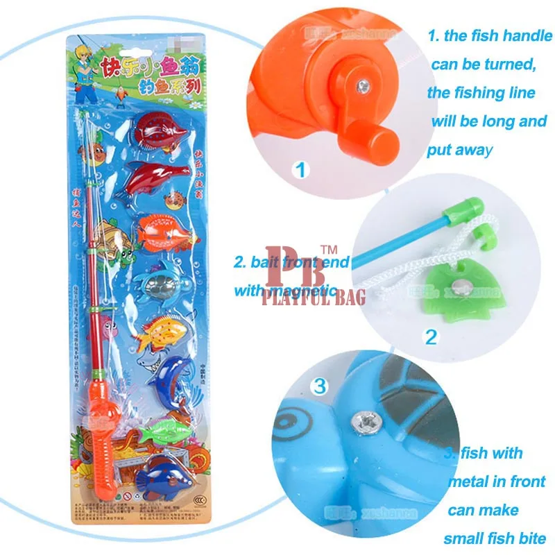 Hot summer single rod 8 fish suit children playing magnetic fishing parent-child games puzzle creative toys