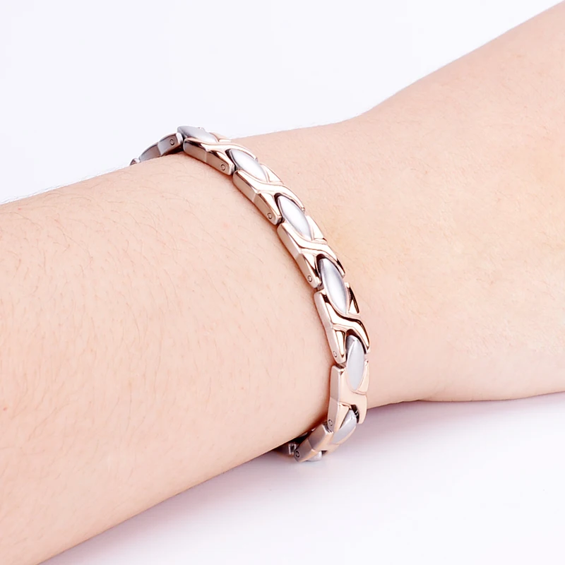 Oktrendy magnetic titanium bracelet rose gold ladies bracelets health wristband with quantum energy