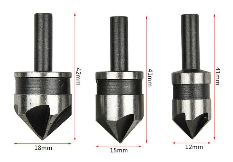 high carbon steel 90degree Hexagonal handle five-edged chamfer 3pcs in one set 12/16/19mm wood/plastic sheet hole saw tool