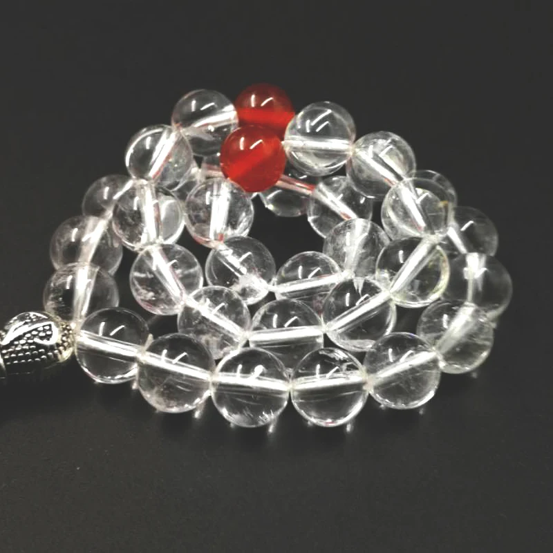 Tasbih white transparent Crystal with red agates tassel transparent style Crystal color prayer beads 33 66 99beads stone Rosary