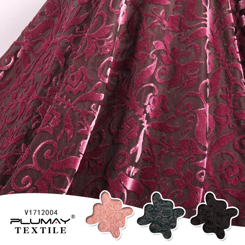 velvet fabric multicolor knitted soft，4 way stretch damask silk burnout  for garment68%polyester 24%nylon 8%spandex