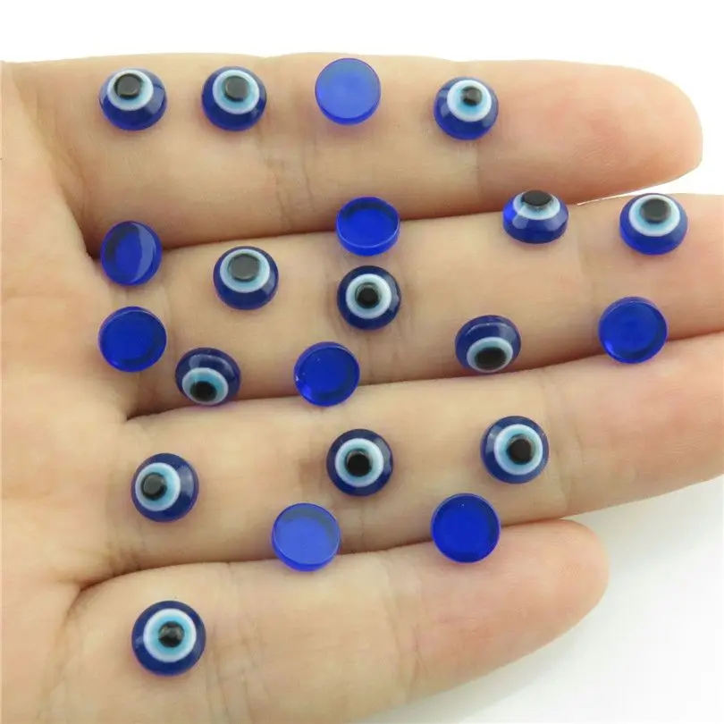 Hot Sale Round 6/8/10/12/14/25mm Loose Blue Acrylic Cabochon Flatback Turkish Evil Eye Beads Diy Women Necklaces Jewelry