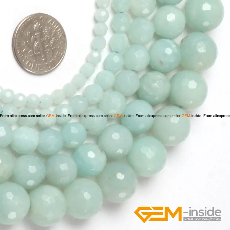 Round Faceted Blue Amazonite Beads Natural Stone Bead DIY Loose For  Bracelet Making For Jewelry Making Strand 15\