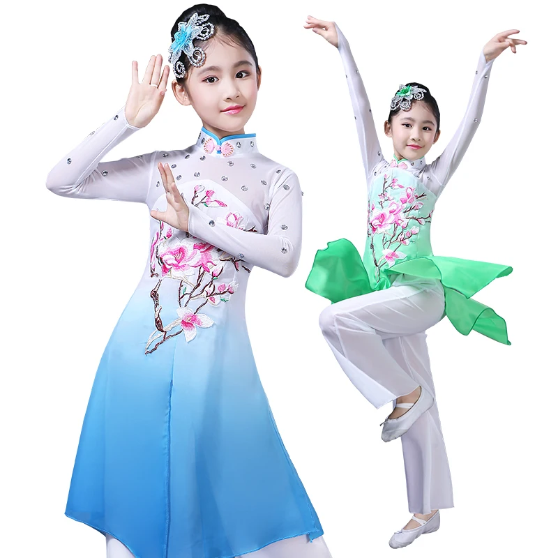 Chinese stijl Hanfu nieuwe stijl kinderen klassieke folk dans kostuums meisjes paraplu dans fan dansvoorstelling kleding