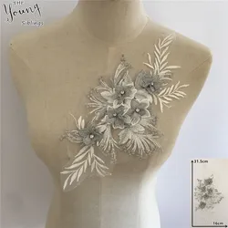 New arrive 3D flowers Embroidery Applique Neckline Lace collar DIY Rhinestone Trim Sewing Fabric Clothing Accessory Scrapbooking