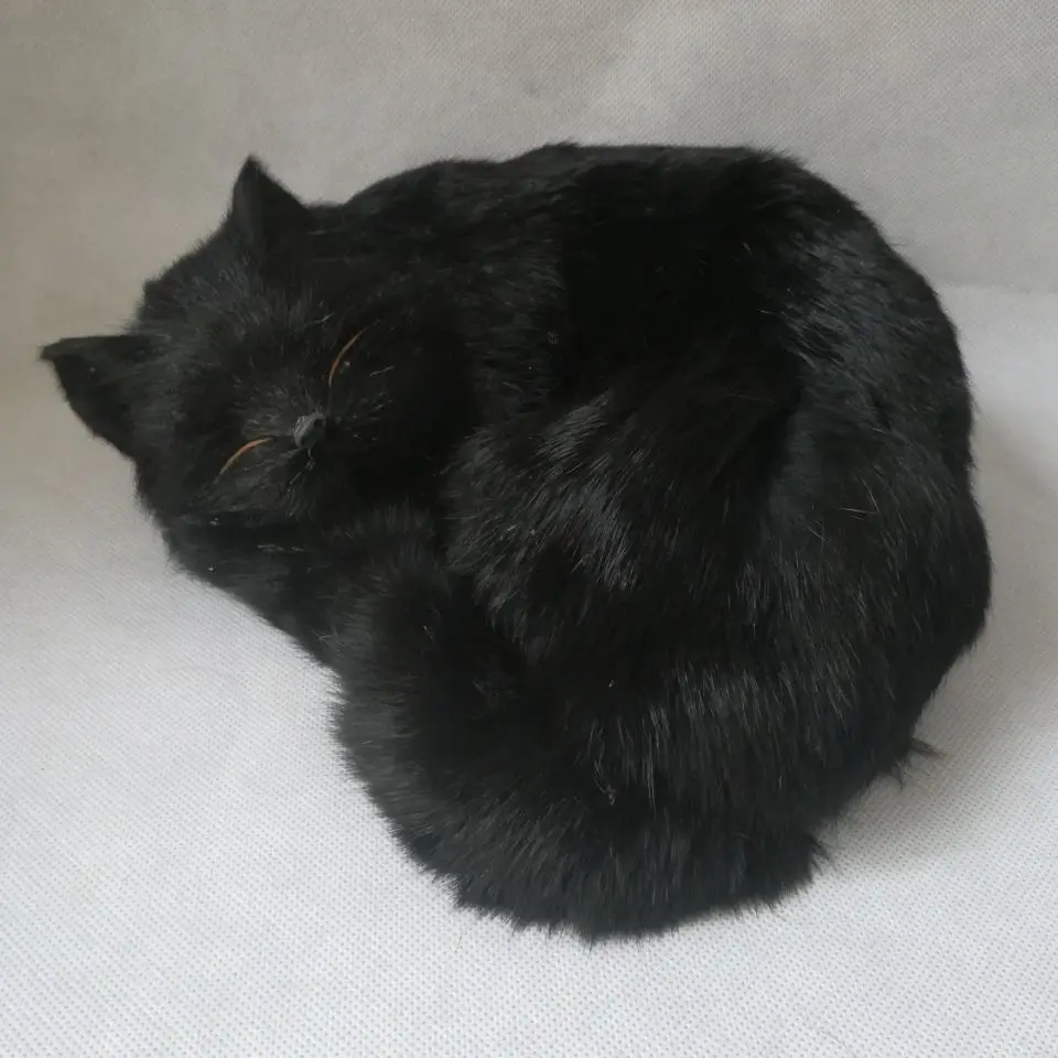 real life toy black cat model about 25x15cm polyethylene&furs sleeping cat model home decoration props ,model gift h0729