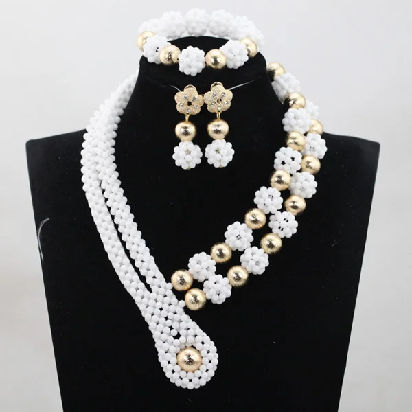 White Crystal Chunky Necklace Bracelet Earrings Set Christmas Jewelry Set Party Jewelry Accessories for WomenABH270