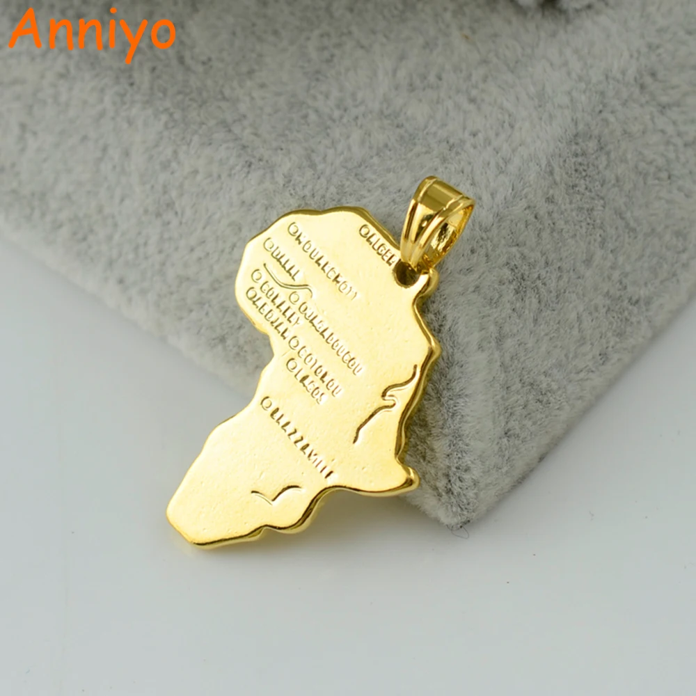 Anniyo Wholesale Bulk Africa Map Charms Pendant Gold Color Jewelry Women Men Ethiopian Nigeria Kenya South Africa Congo #132006