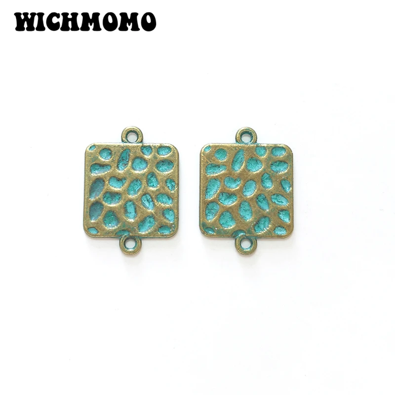 Nowe mody 5 sztuk 26*19mm stop cynkowy zielone kwadratowe kolczyki porowate złącze Charms Linker dla DIY biżuteria akcesoria