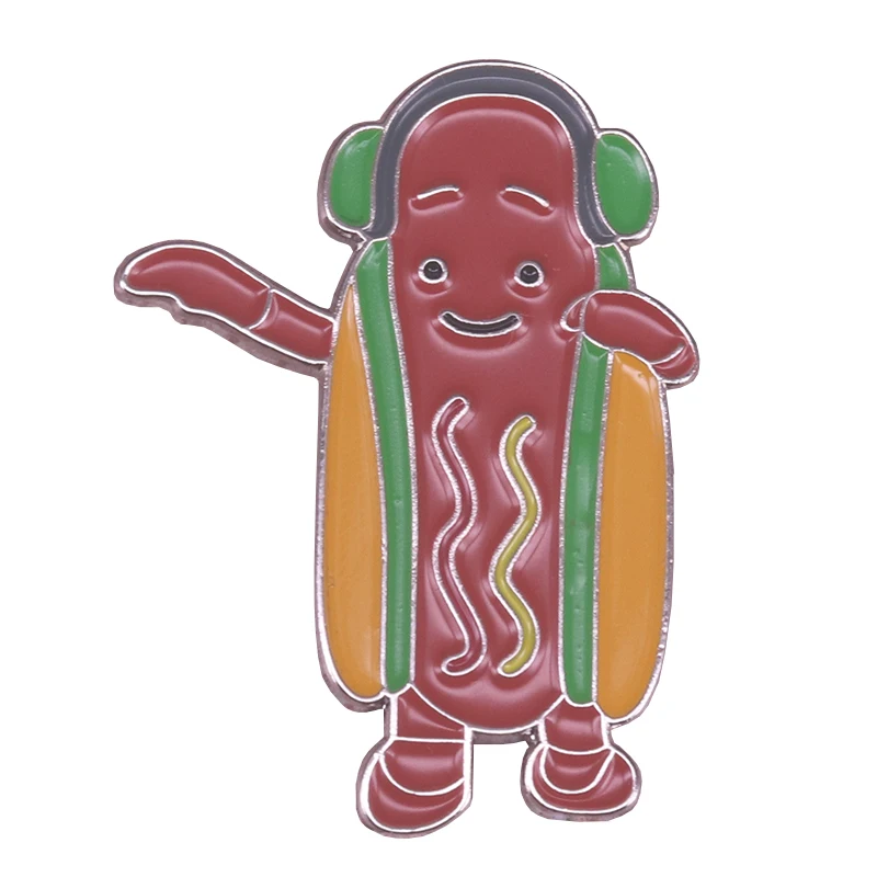 Dancing hot dog enamel pin Snapchat meme badge fast food brooch funny hat bag accessory