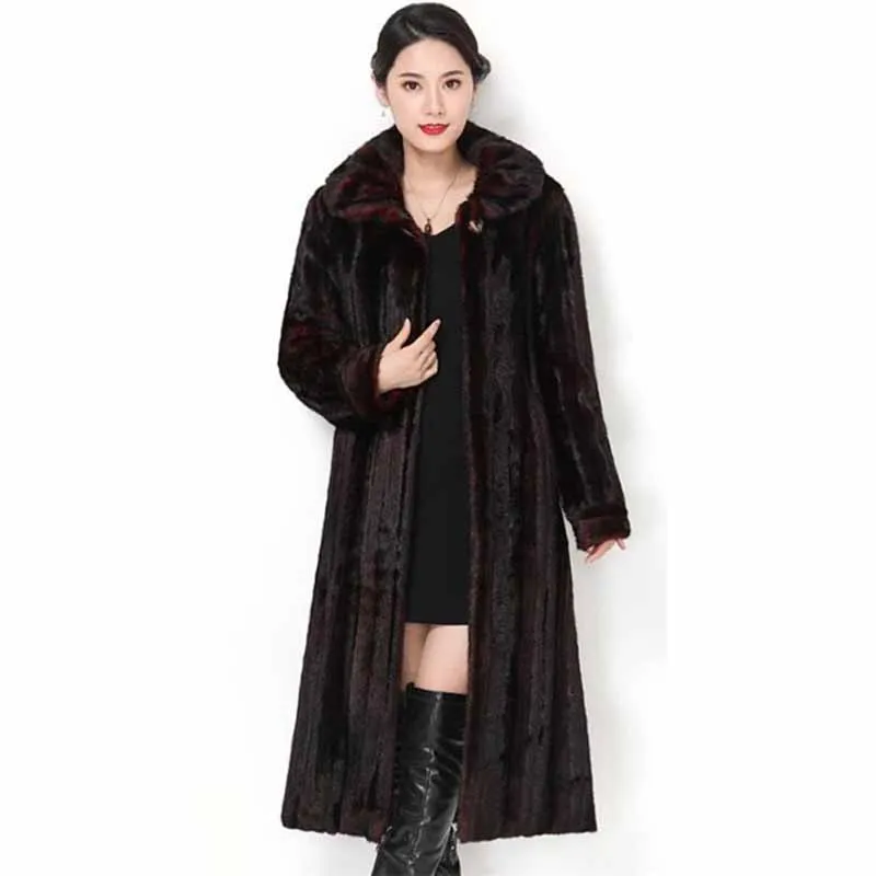 2023 Harajuku Faux Mink Fur Coat Women Winter Thicken Warm Jackets Female Loose Fur Outerwear X-Long Basic Coats G264