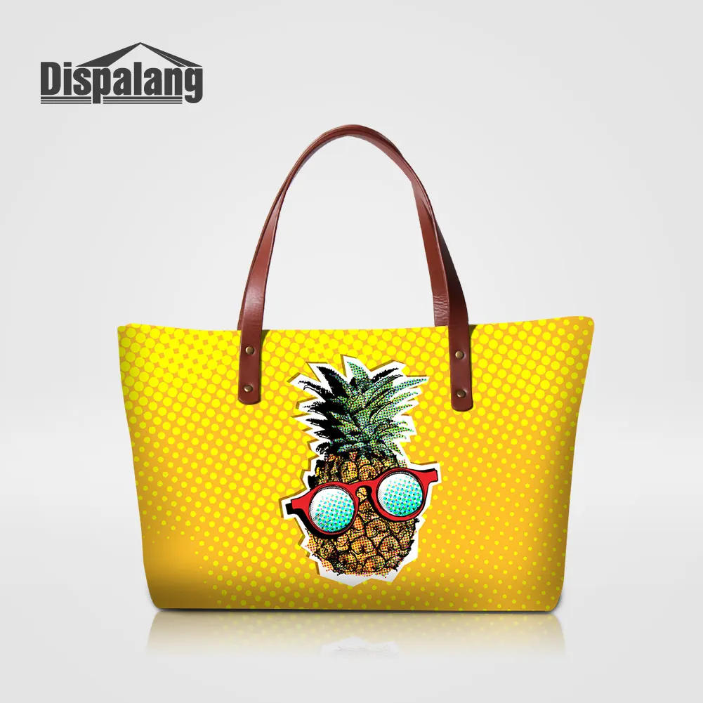 Dispalang Pretty Yellow Pineapple Women New Fashion Handbags Cartoon Fruit Designer Party Totes Bags Ladies Big Shopping Handbag