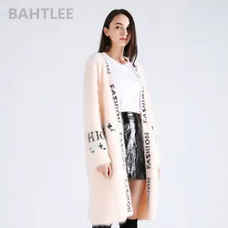 BAHTLEE-Women's Angora Rabbit Long Cardigans, Mink Cashmere, Knitting Sweater, Loose, Keep Warm, Jacquard Weave, Winter