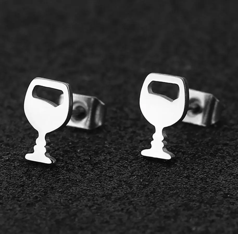 SMJEL Fashion Winebowl Stainless Steel Stud Earrings for Women Unisex Bottle Opener Shape Statement Earrings 2019