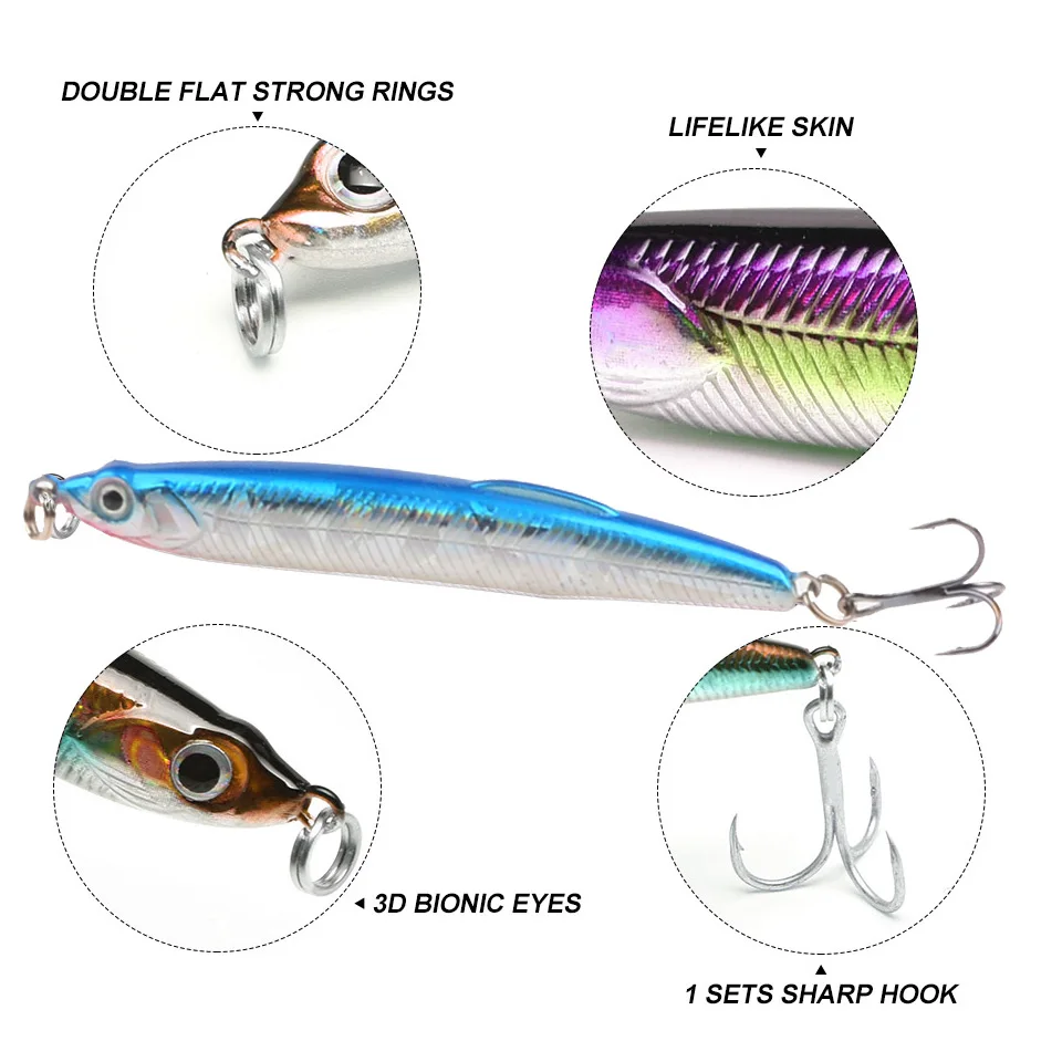 LINGYUE 2018 New Jigging Stick Fishing Lure Sinking Pencil Longcast 10g/70mm Shad Minnow 3D Eye Artificial Bait Bass Pike Lures