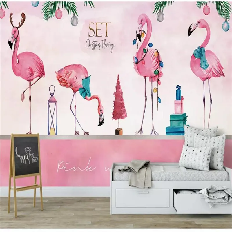 Custom 3d Wallpaper Mural Pink Flamingo Background Wall