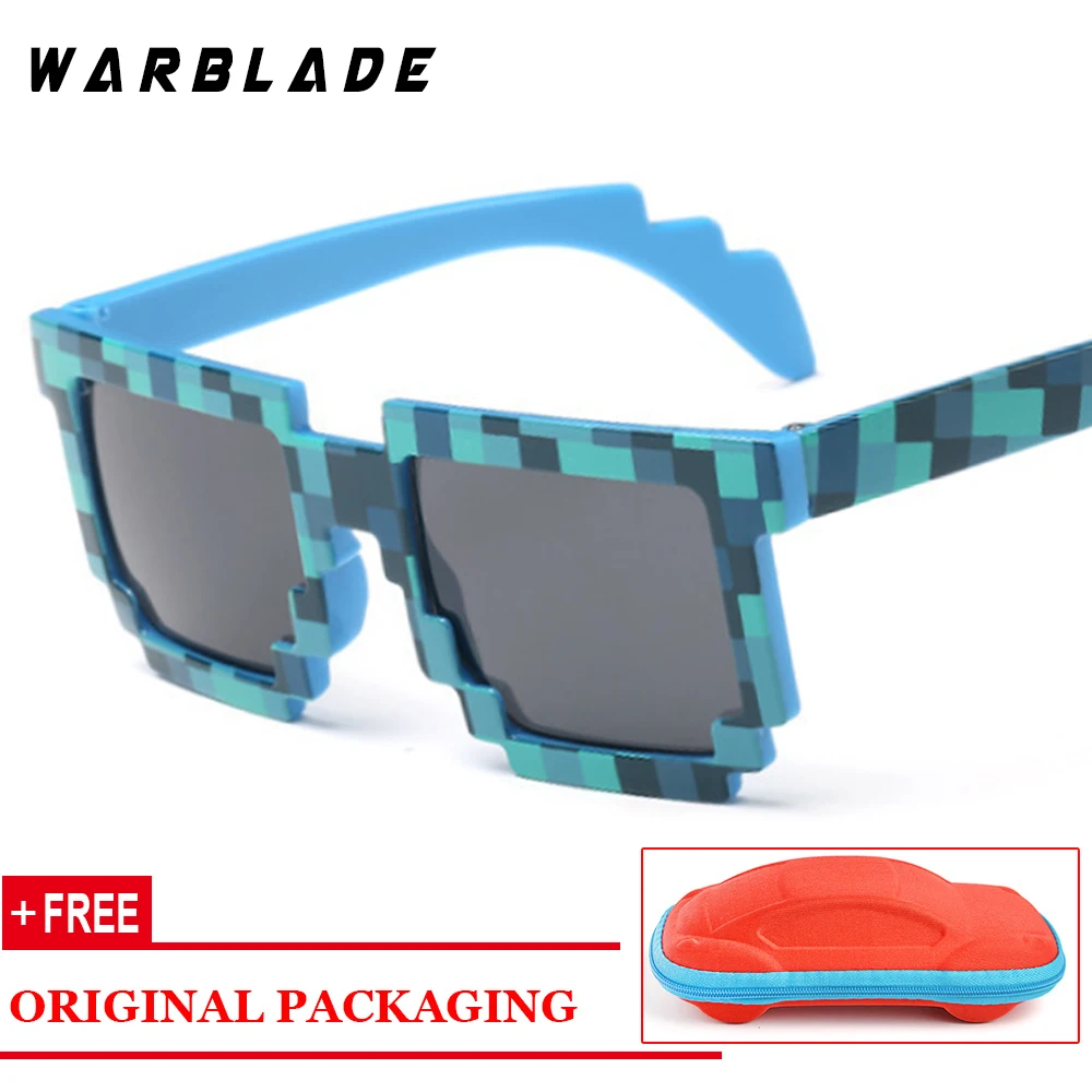 Hot Kids Sunglasses Creeper Glasses Mosaic Sports Goggles Glasses Boys Girls Pixel Square Eyewares with box