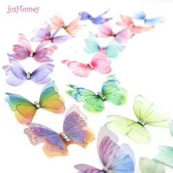 100PCS Gradient Color Organza Fabric Butterfly Appliques Translucent Chiffon Butterfly for Party Decor, Doll Embellishment