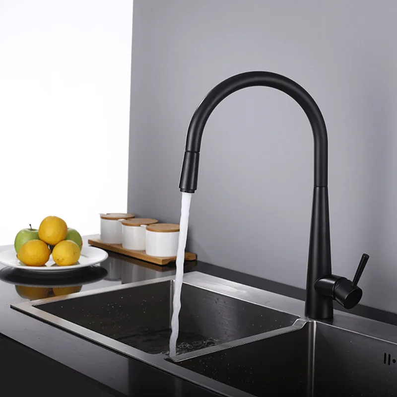 

Kitchen Faucets Black Single Handle Single Hole Faucet 360 Rotation Mixer Tap Deck Mounted Taps Contemporary Style Pull Out Tap