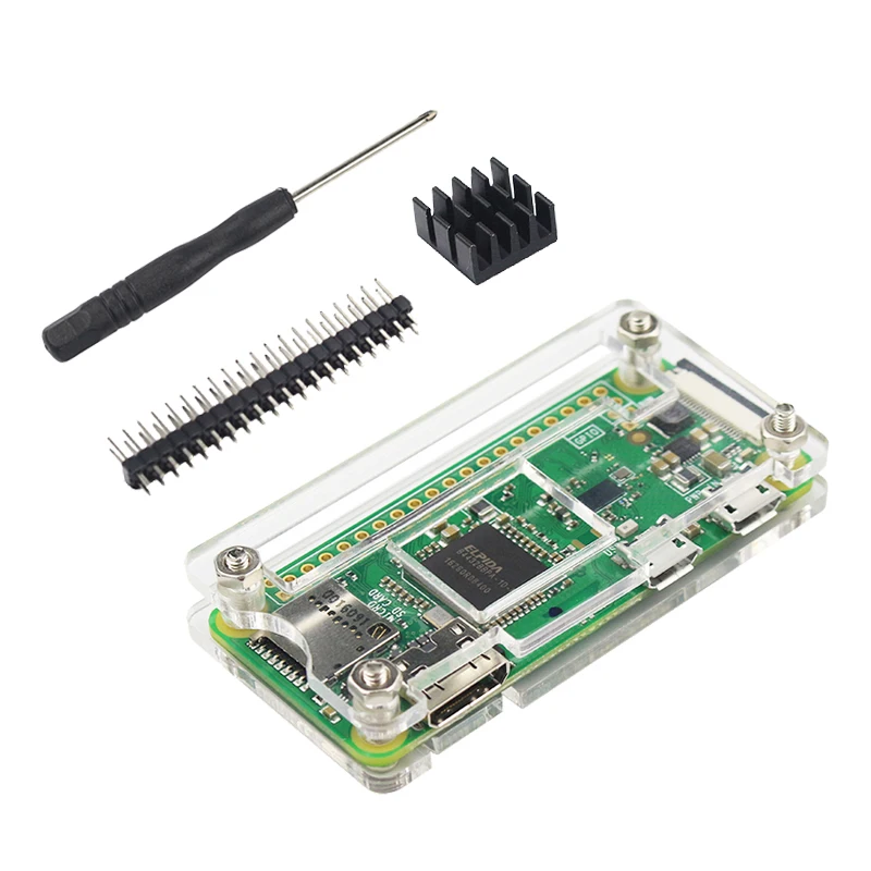 Raspberry Pi Zero Acrylic Case Box Enclosure + Aluminum Heat Sink + GPIO Header + Screwdriver Shell for Raspberry Pi Zero V1.3 W