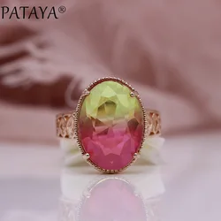 PATAYA New Oval Tourmaline 13 Colors Luxury Rings Women Wedding Fashion Jewelry 585 Rose Gold Color Natural Zircon Fine Rings