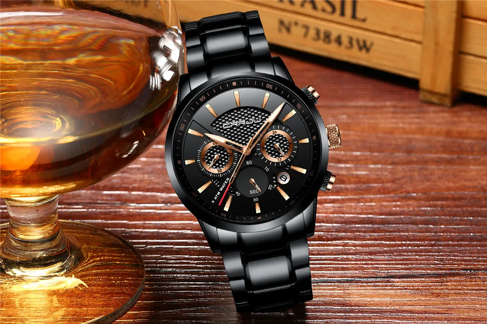 2017 Fashion Luxury Brand CRRJU Chronograph Men Sports Watches Waterproof Full Steel Casual Quartz Men\'s Watch Relogio Masculino