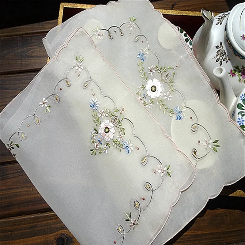 Free Shipping Elegance Embroidery 43x28cm Tablecloth Cup Mat Cover Place Wedding Party Chirstmas Gift Blanket Antependium