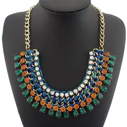 UKEN Vintage Style Jewelry Fashion Colorized Lint Wrap Knit Rhinestone Crystal Necklace Wholesale N1695