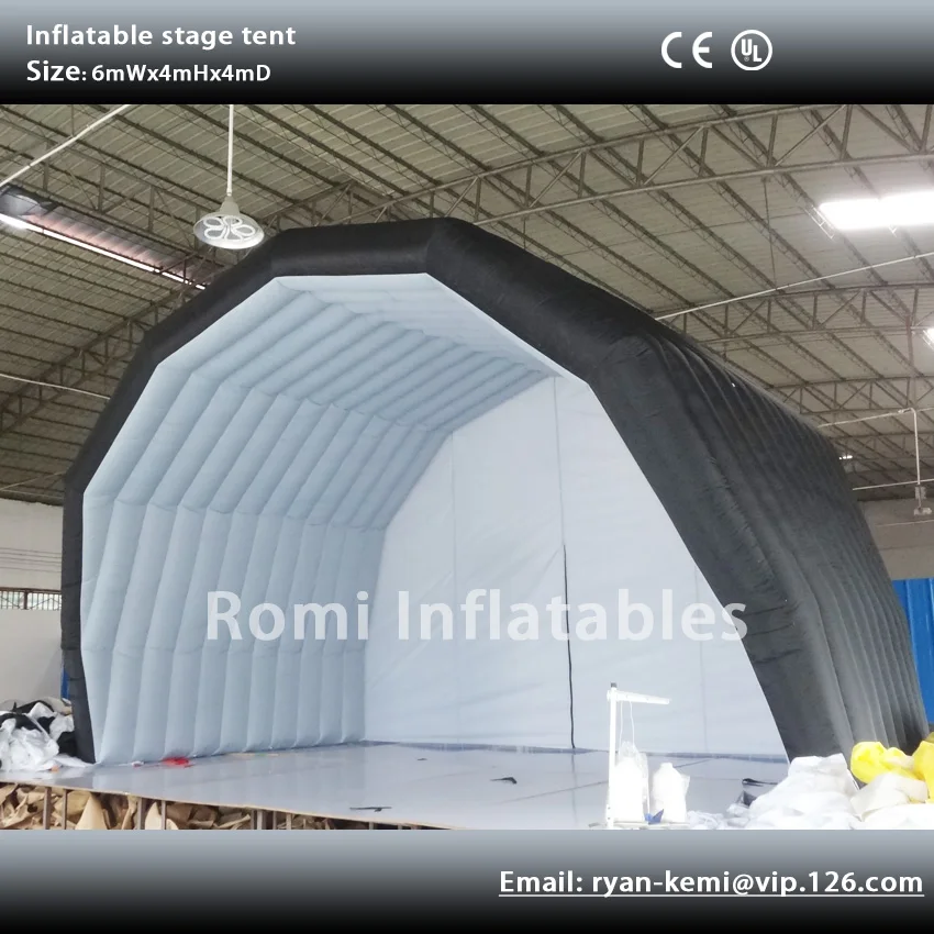 Free Shipping 6x4m Inflatable Stage Tent Black Exhibition Cover Display Marquee For Outdoor Music Concert Events