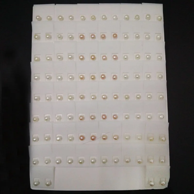 Wholesale 100 Pairs of 5-6mm Natural Fresh Water Button Pearl Stud Earring