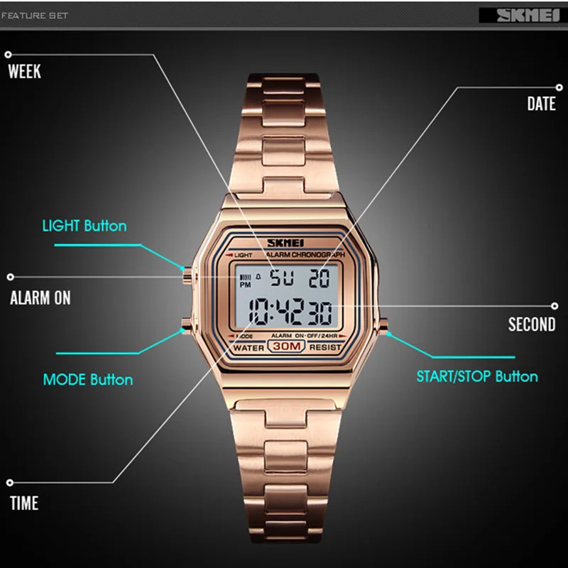 Led Women Watches Business Electronic Chronograph Ladies Watches Digital Wristwatches Female Clock Relojes Mujer 2018 SKMEI