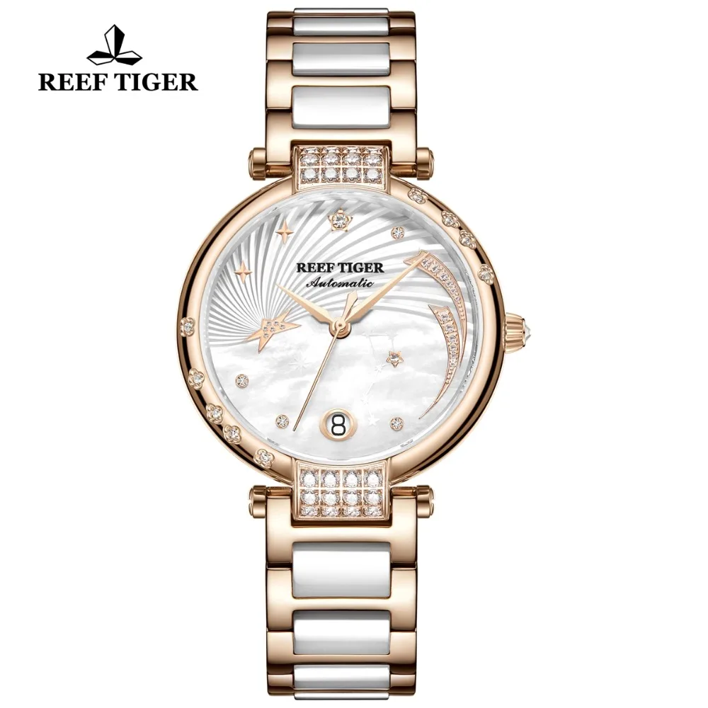 Reef Tiger/RT 2021Top Brand Luxury Women Watch Rose Gold Ladies Diamond Bracelet Watches Date Relogio Feminino Gift RGA1592