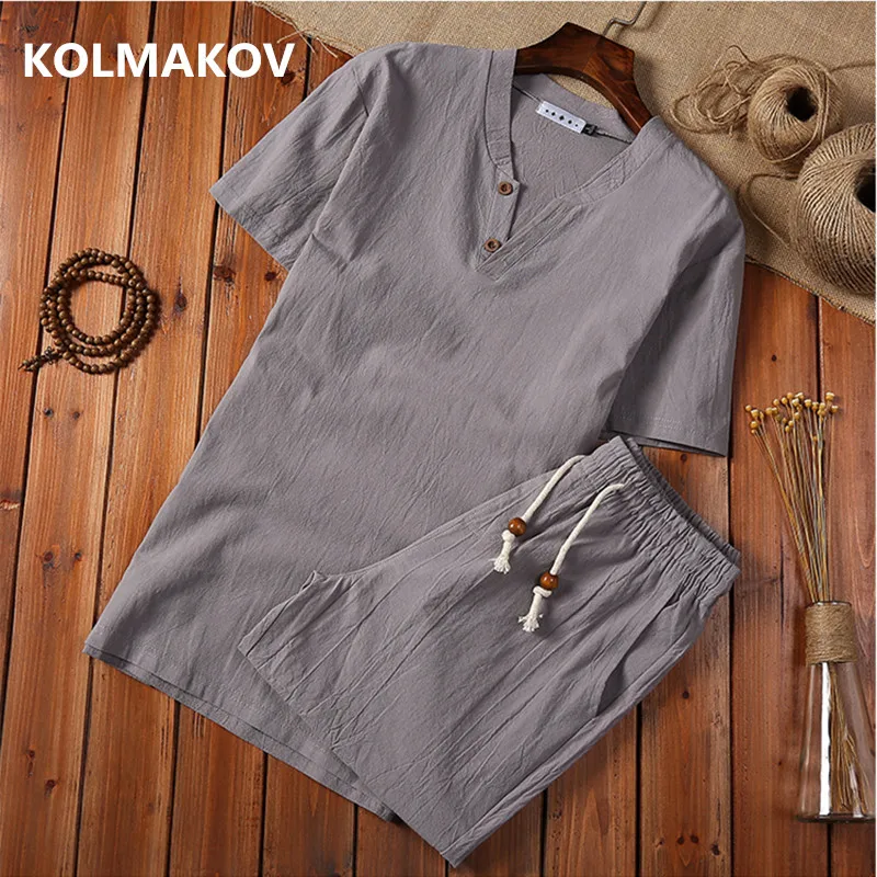 (Shirt + shorts) 2024 summer men shirt Man Cotton and linen shirts Short sleeve men\'s fashion casual shirts men size M to 5XL