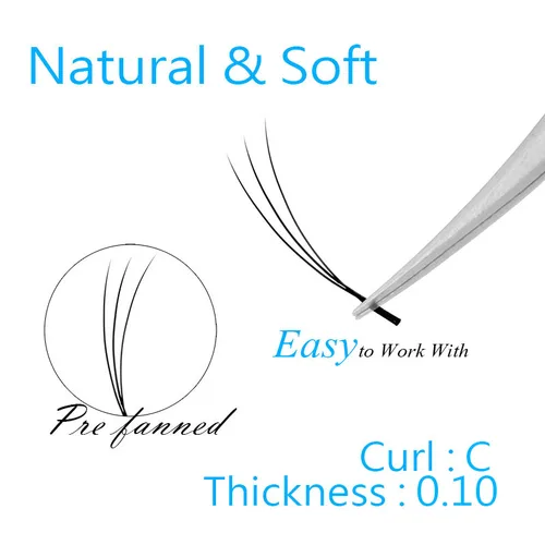 Imagen 2 del producto Navina-pestañas postizas profesionales 3D, efecto de volumen, extensión de pestañas individuales, largas, maquillaje negro, 0,10 C, rizado